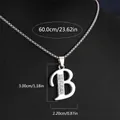 Silver rhinestone initial B pendant necklace with 60cm box chain for men and women - Letter B (Stainless Steel Chain)