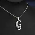 Élégant collier avec pendentif lettre G en strass argenté et chaîne de 60 cm de long - Chaîne En Acier Titane Lettre G