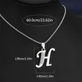 Collier avec pendentif initiale H en strass argenté et chaîne box réglable de 60 cm - Chaîne En Acier Titane Lettre H