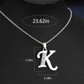 Collier avec pendentif lettre K argenté serti de strass, chaîne de 60cm de long - Chaîne En Acier Titane Lettre K