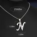 Collier à chaîne box argentée avec pendentif lettre initiale N serti de strass - Lettre N Chaîne En Acier Titane