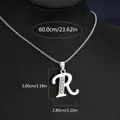 Collier avec pendentif lettre R argenté glacé avec dimensions précises pour femmes - Chaîne En Acier Titane Lettre R