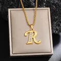 Élégant collier plaqué or avec un pendentif lettre R anglaise orné de strass - Chaîne Plaquée Or R