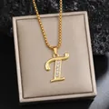 Collier avec pendentif lettre T initiale dorée serti de strass brillants bijoux mode - Chaîne En Forme De T Dorée
