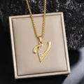 Élégant collier avec pendentif lettre V plaqué or orné de strass scintillants pour femme - Chaîne Plaquée Or En V