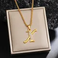 Collier avec pendentif lettre X plaqué or et strass étincelants pour hommes et femmes - Chaîne Plaquée Or X