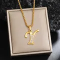 Collier avec pendentif lettre Y plaqué or et strass scintillants sur support doré - Chaîne En Y Plaquée Or