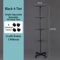 4-tier black rotating metal floor display rack with universal wheels, 160cm height - Black 4-Tier Rack (With Wheels)