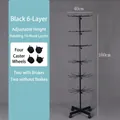 Professional 6-tier black mobile rotating display rack with lockable universal wheels - Black 6-Tier Rack (With Wheels)