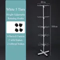 5-tier white rotating floor display rack with adjustable height and wheels - White 5-Tier Rack (With Wheels)