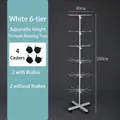 Mobile adjustable white 6-tier rotating display rack with wheels for socks and hats - White 6-Tier Rack (With Wheels)