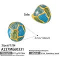 Bague pétale en émail vintage en acier inoxydable 316L aux tons bleus et verts. - Taille 6 / Style Tourbillon Bleu (A237)