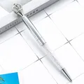Eleganter silberner Metall-Kugelschreiber mit dekorativer Krone und Kristall-Füllung - Versilbert