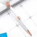 Elegant rose gold crown crystal ballpoint pen with white barrel and sparkly filling - White (Rose Gold Accents)