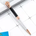 Elegant rose gold crown crystal ballpoint pen with a sleek black barrel and silver fillings - Black (Rose Gold Accents)
