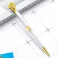 Elegant gold crown ballpoint pen with sparkling silver crystal filler details for gift - Painted Silver (Gold Accents)