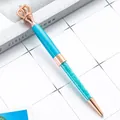 Elegant rose gold crown crystal ballpoint pen with sky blue barrel and teal sparkling gems - Light Blue (Rose Gold Accents)