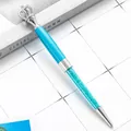 Elegant light blue crystal ballpoint pen with a decorative silver metal crown top - Light Blue (Silver Accents)