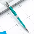 Elegant teal crystal ballpoint pen with decorative silver crown top for gift giving - Peacock Blue (Silver Accents)