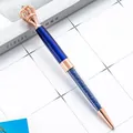 Elegant metal crown crystal ballpoint pen featuring royal blue and rose gold finish - Transparent Blue (Rose Gold Accents)