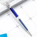Elegant blue metal ballpoint pen featuring a silver crown top and blue crystal filling - Transparent Blue (Silver Accents)