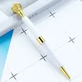 Elegant golden crown crystal ballpoint pen with white barrel, creative luxury gift stationery - White with Gold Parts