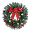 Festlicher grüner Weihnachtskranz mit roter Schleife sowie goldener und roter Deko. - Modell A (Beleuchtet) / 33CM