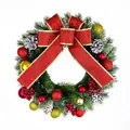 Klassischer festlicher Weihnachtskranz mit großer roter Glitzerschleife und Ornamenten - Modell B (Nicht beleuchtet) / 33CM