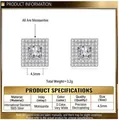 Elegant square S925 sterling silver moissanite stud earrings with D color clarity stones - D Color Moissanite Style / Main Stone 4.5 (With GRA Certificate And Gift Box)