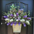 Elegant spring summer floral door wreath with purple flowers in galvanized bucket - Figure 7-45cm
