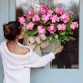 Large vibrant pink hydrangea wreath in a rustic metal box for spring home decor - Vintage Metal Box Pink Hydrangea Style (40CM)(Picture 21-40CM)