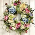 Spring summer artificial flower wreath with pink peonies and blue hydrangeas decor - Peony Hydrangea Mixed Style (40CM)(Picture 20-40CM)