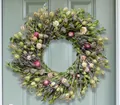 Spring summer artificial floral wreath with lavender and dried flowers for front door decor - Lavender Daisy Style (45CM)(Picture 57-45CM)