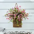 Artificial pink flowers in a woven wicker basket for wall hanging decoration - Willow Basket Pink Purple Style (40CM)(Picture 60-40CM)