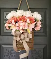 Spring artificial flower hanging basket with burlap bow for front door decoration - Willow Hanging Basket Colorful Peony Style (40CM)(Picture 61-40CM)