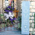 Artificial spring floral cross wreath with purple flowers and white bow for door decor - Purple Flower Wood Cross Style (45CM)(Picture 52-45CM)