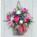 Vibrant spring artificial flower basket wreath for front door hanging decoration - Willow Woven Basket Butterfly Blue Flower Style (40CM)(Picture 64-40CM)