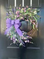 Spring artificial lavender and pink floral wreath with a large purple bow for door decor - Purple Lavender Bow Style (50CM) (Picture 87-50CM)