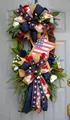 Patriotic American flag wreath with wooden stars and stripes ribbons for front door decor - USA Flag Stars Patriotic Style (55CM) (Picture 91-55CM)