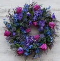 Artificial spring summer wreath with purple and pink flowers for Easter door decoration - Tulip Pansy Floral Style (40CM) (Picture 88-40CM)