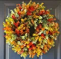 Colorful artificial eucalyptus leaf wreath for front door autumn home decoration - Autumn Eucalyptus Leaves Style (40CM) (Picture 89-40CM)