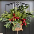 Spring artificial wreath with red berries and green ferns for front door decor - Red Berry Eucalyptus Leaves Style (40CM) (Picture 95-40CM)