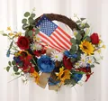 Patriotic floral wreath with sunflowers roses and US flag for door decor - Red Blue Rose USA Flag Style (45CM) (Picture 99-45CM)
