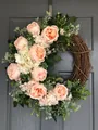 Spring artificial wreath with peach peonies and white hydrangeas for front door - Pink Peony White Hydrangea Style (45CM) (Picture 11-45CM)