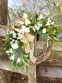 Elegant spring white lily artificial floral wreath with rustic burlap ribbon for front door decor - White Lily Bow Style (45CM) (Picture 14-45cm)