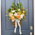 Spring artificial flower basket wreath with orange peonies for front door hanging decor - Orange White Peony Vine Basket Style (40CM) (Picture 13-40CM)