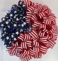 American flag patriotic wreath with red white and blue ribbons for front door decor - Red White Blue Mesh Weave Style (40CM) (Picture 15-40CM)