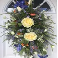 Spring summer artificial teardrop wreath with cream roses and lavender for door decor - Yellow Rose Lavender Teardrop Style (45CM) (Picture 17-45CM)