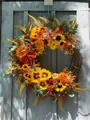 Large artificial sunflower fall wreath for front door decoration in warm autumn colors - Sunflower Autumn Berries Style (60CM) (Picture 50-60CM)