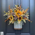 Rustic sunflower and pine cone floral arrangement in a galvanized wall basket - Autumn Sunflower Metal Basket Style (40CM) (Picture 26-40CM)